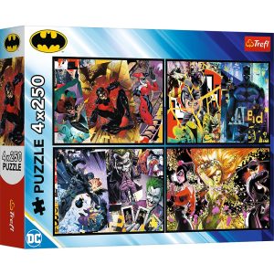 Trefl Puzzle 4x250 el Batman w akcji 13310, zabawki Nino Bochnia, pomysł na prezent dla 6 latka, puzzle z Batmanem, puzzle 250 elementów Batman