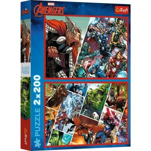 Trefl Puzzle 2x200 el Avengers Obrońcy świata 13318, zabawki Nino Bochnia, pomysł na prezent dla 6 latka, puzzle dla 6 latka avengers