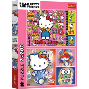 Trefl Puzzle 2x200 el Hello Kitty i przyjaciele 13336, zabawki Nino Bochnia, pomysł na prezent dla 6 latki, puzzle z Hello kitty 200 el