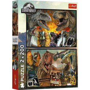 Trefl Puzzle 2x200 el Jurassic World Prehistoryczny świat 13316, zabawki Nino Bochnia, pomysł na prezent dla 6 latka, puzzle z dinozaurami