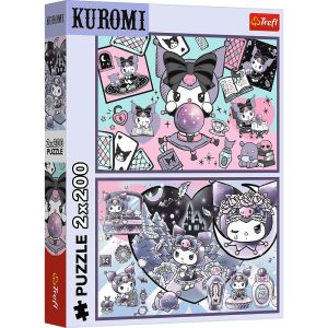 Trefl Puzzle 2x200 el Kuromi Psoty Kuromi 13345, zabawki Nino Bochnia, pomysł na prezent dla 6 latki, puzzle dla dziewczynki , prezent z motywem Kuromi