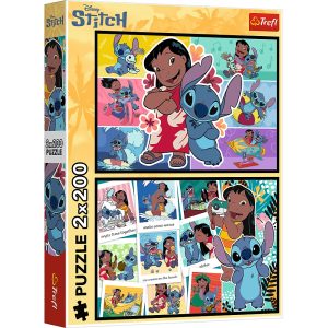 Trefl Puzzle 2x200 el Lilo i Stitch Wesołe życie Stitcha 13334, zabawki nino bochnia, pomysł na prezent dla 6 latki, puzzle Lilo i Stitch 200 el