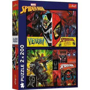 Trefl Puzzle 2x200 el Spiderman Dzień i noc spidermana 13314, zabawki Nino Bochnia, pomysł na prezent dla 6 latka, puzzle Spiderman 200 el