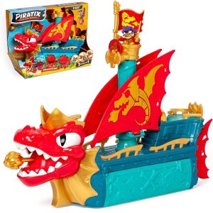 Magic Box Piratix Zestaw Dragon Ship Smoczy statek figurka Kapitan Big Red, zabawki Nino bochnia, pomysł na prezent dla 5 latka, statek piracki Piratix, smoczy statek 3w1