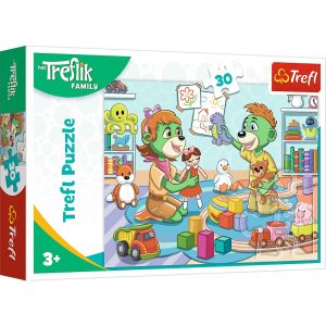 Trefl puzzle 30 el Rodzina Treflików Radosna Rodzina Treflików 18303, zabawki Nino Bochnia, pomysł na prezent dla 4 latka, puzzle z rodziną Treflików dla dzieci, puzzle rodzina treflików