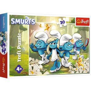 Trefl puzzle 30 el Smerfy Smerfne przygody 18317, zabawki nino Bochnia, pomysł na prezent dla 3 latka, puzzle ze Smerfami, puzzle Smerfy