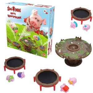 Goliath Gra świnie na trampolinie gra zręcznościowa, zabawki Nino Bochnia, pomysł na prezent dla 6 latka, gra zręcznościowa dla dzieci