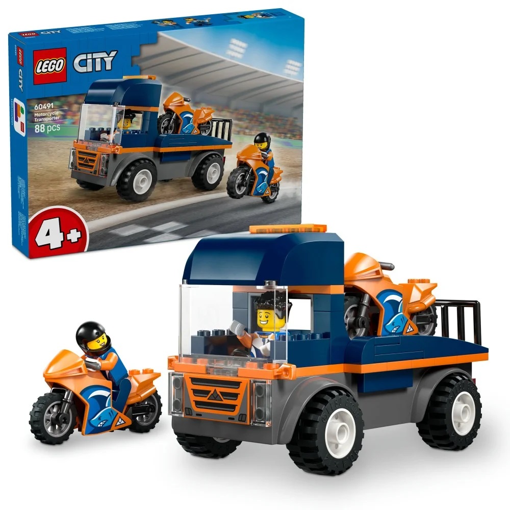 Klocki Lego City 60491 Laweta dla motocykli, zabawki Nino Bochnia, pomysł na prezent dla 4 latka, klocki lego do budowania dla mniejszych dzieci, lego 60491, lego z motorami
