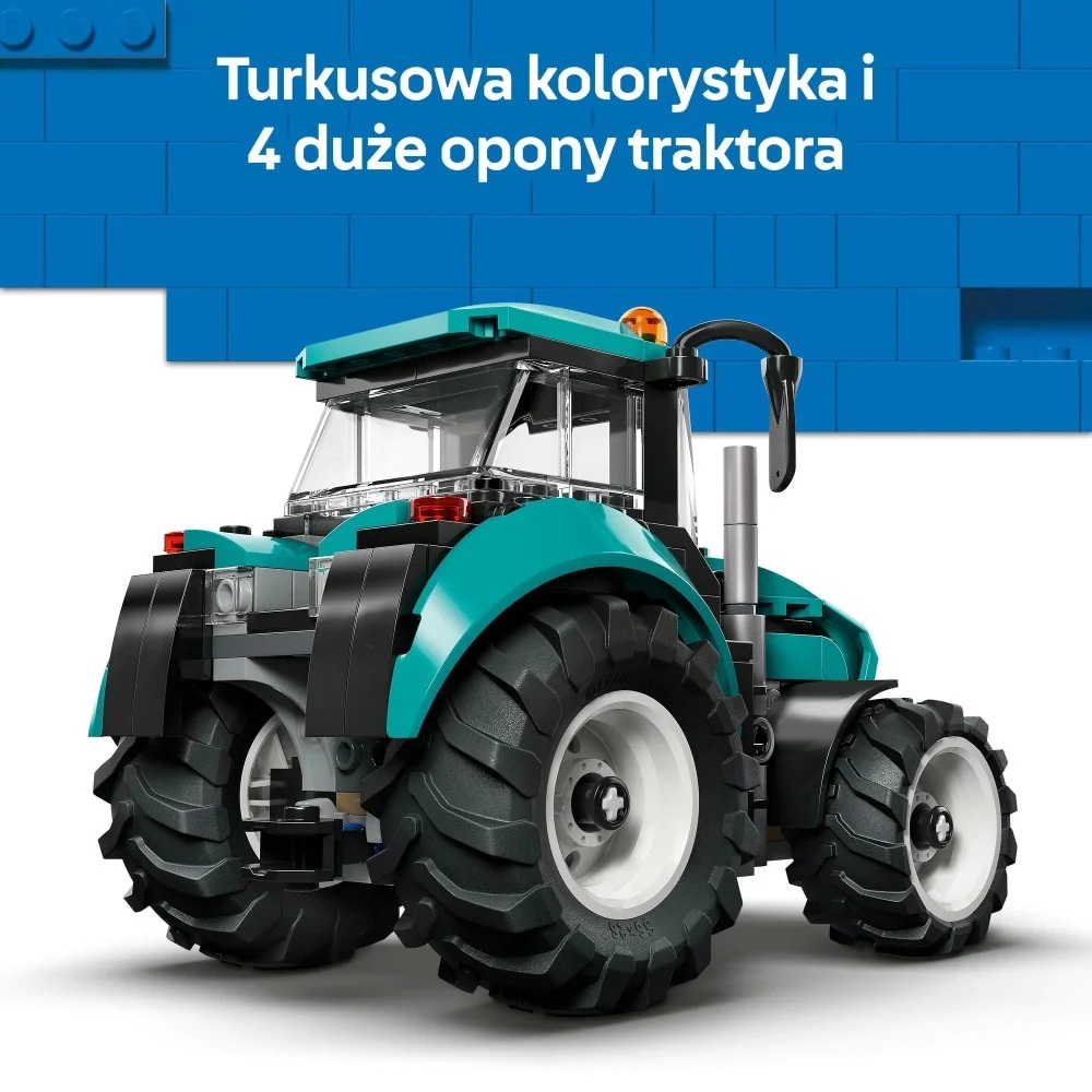 Klocki Lego City 60498 Traktor, zabawki Nino Bochnia, pomysł na prezent dla 6 latka, lego Traktor lego maszyna rolnicza, turkusowy traktor z lego