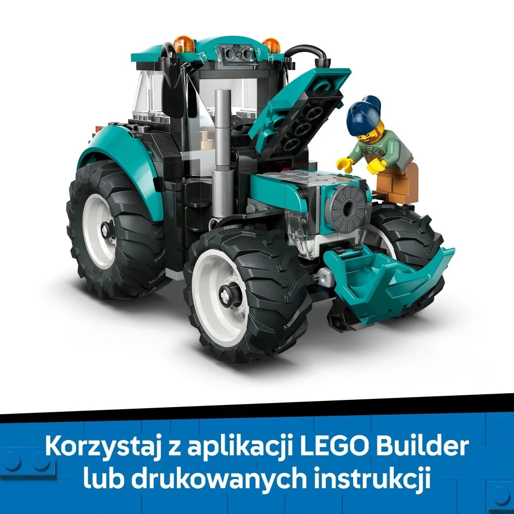 Klocki Lego City 60498 Traktor, zabawki Nino Bochnia, pomysł na prezent dla 6 latka, lego Traktor lego maszyna rolnicza, turkusowy traktor z lego