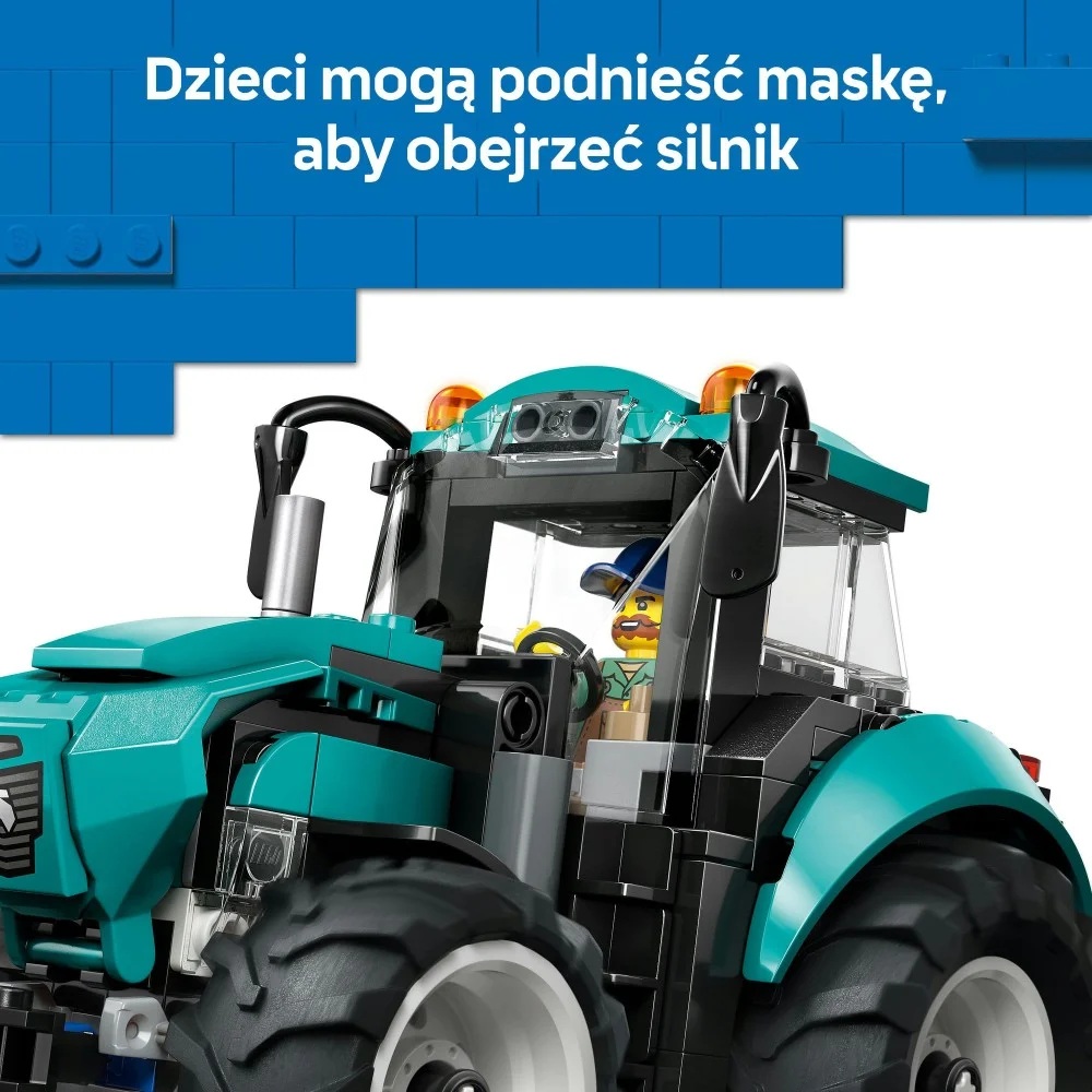 Klocki Lego City 60498 Traktor, zabawki Nino Bochnia, pomysł na prezent dla 6 latka, lego Traktor lego maszyna rolnicza, turkusowy traktor z lego