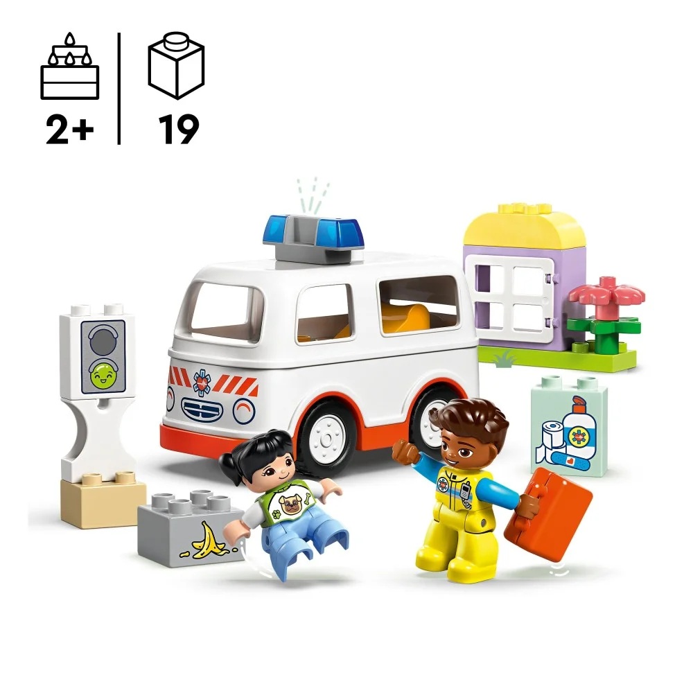 Klocki Lego Duplo 10447 Karetka z kierowcą, zabawki Nino Bochnia, pomysł na prezent dla 2 latka, pierwsze klocki lego duplo, lego dla maluszka