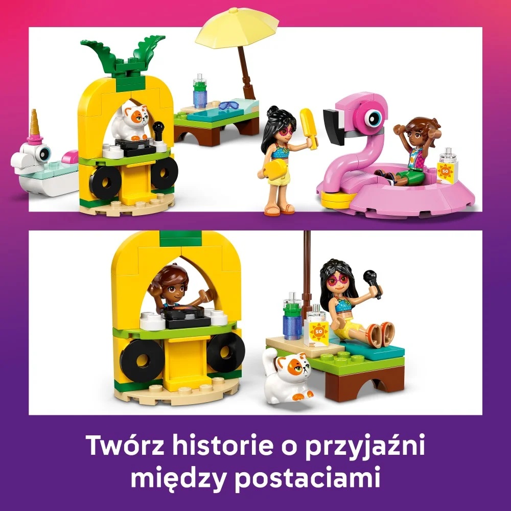 Klocki Lego Friends 42658 Impreza na basenie z jednorożcem i flamingiem, zabawki Nino Bochnia, pomysł na prezent dla 5 latki, lego 42658