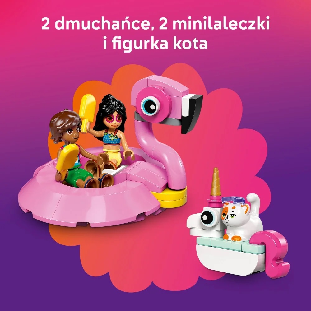 Klocki Lego Friends 42658 Impreza na basenie z jednorożcem i flamingiem, zabawki Nino Bochnia, pomysł na prezent dla 5 latki, lego 42658