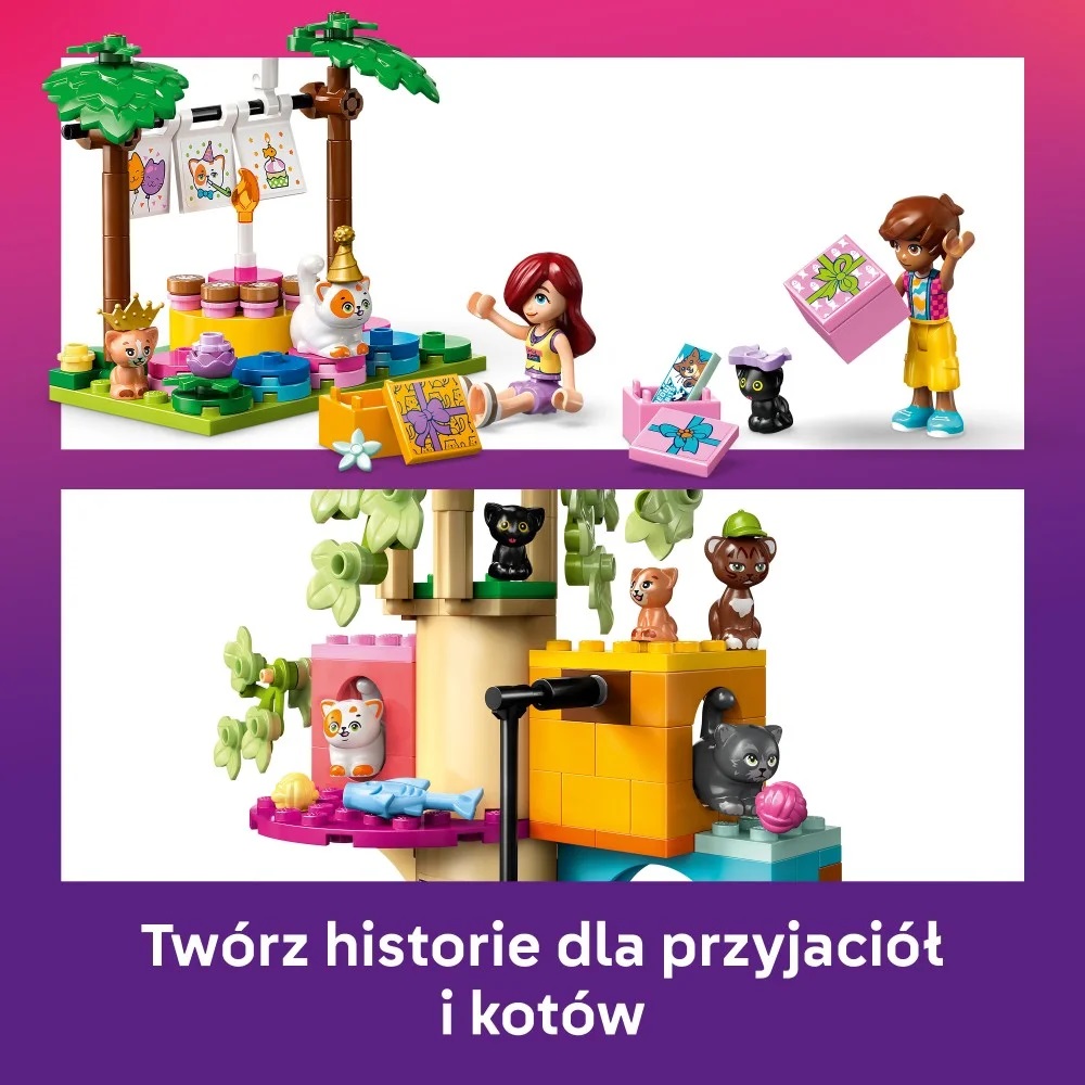 Klocki Lego Friends 42666 Kocie przyjęcie urodzinowe i domek na drzewie, zabawki Nino Bochnia, pomysł na prezent dla 6 latki, lego Friends 42666