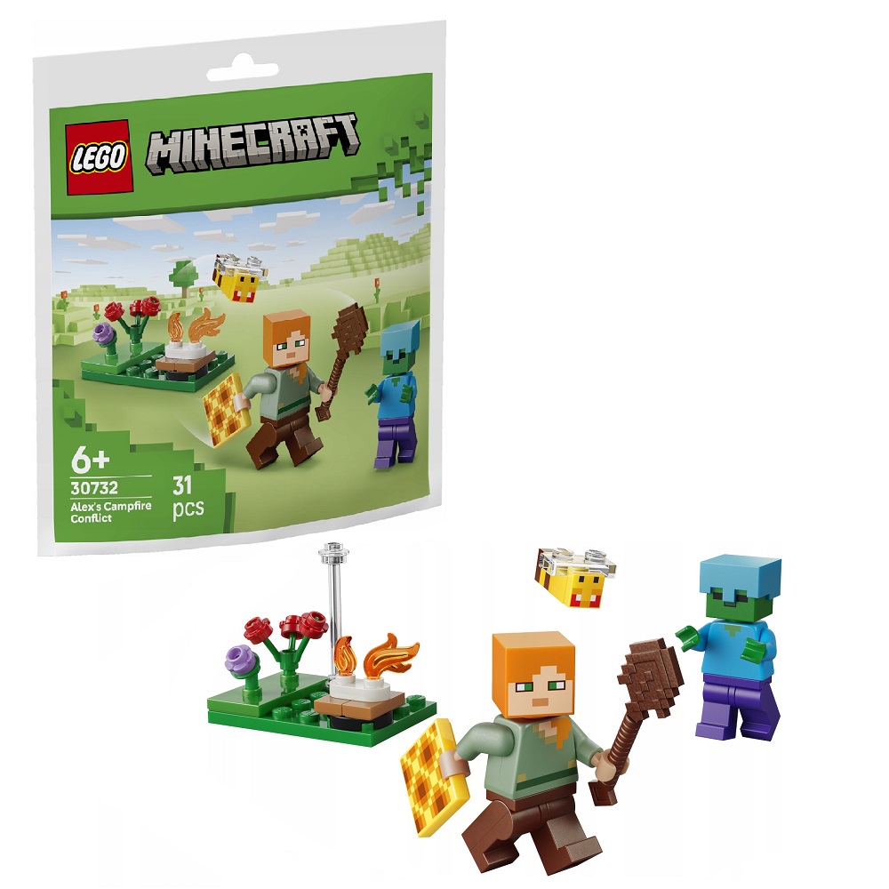 Klocki Lego Minecraft 30732 Potyczka Alex przy ognisku, zabawki Nino bochnia, drobny upominek z klocków lego, lego minecraft dla chłopca
