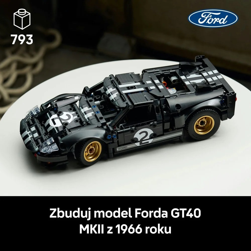 Klocki Lego Technic 42223 Samochód wyścigowy 1966 Ford GT40 MK II, zabawki Nino Bochnia, pomysł na prezent dla 18 latka, lego samochód dla dorosłego, klocki lego dla starszych