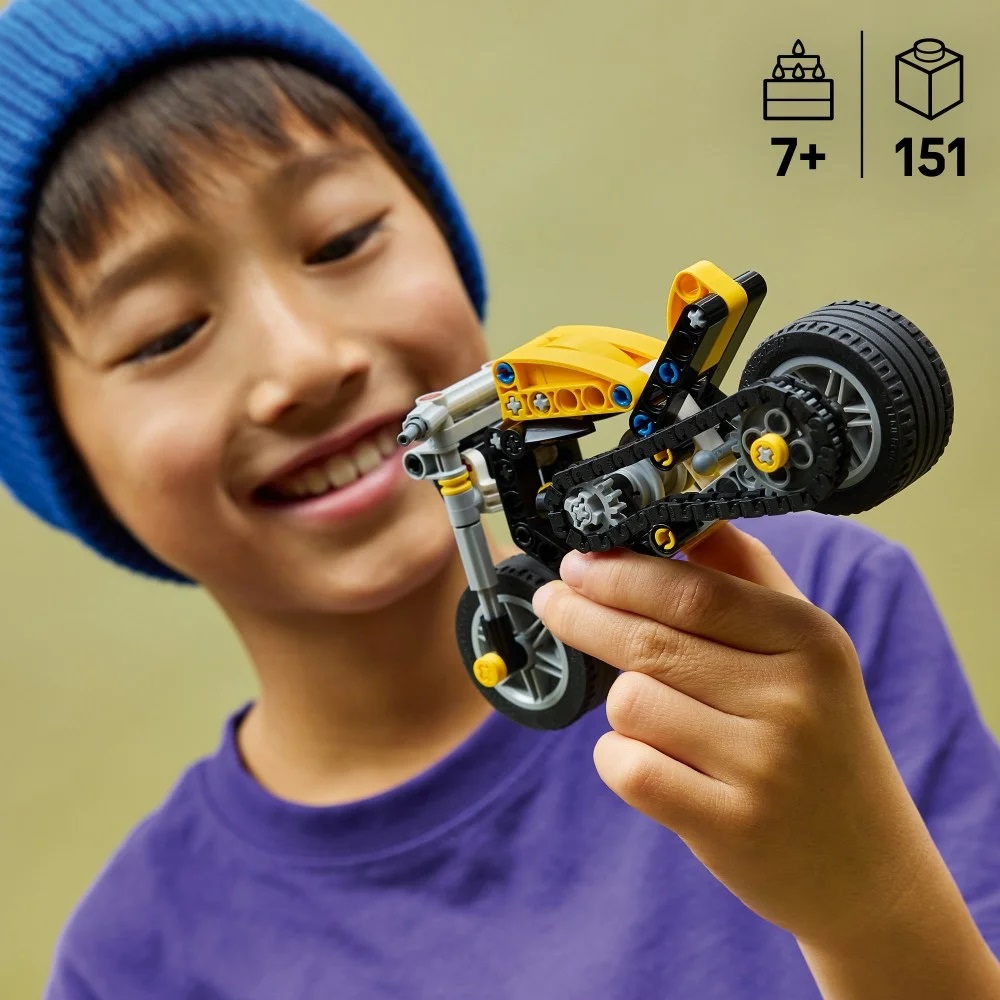 Klocki Lego Technic 42225 Żółty motocykl, zabawki Nino Bochnia, pomysł na prezent dla 7 latka, lego motor