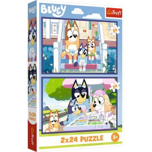 Trefl Puzzle 2x24 el Bluey Zabawna Bluey 34446, zabawki Nino Bochnia, pomysł na prezent dla 3 latki, puzzle Bluey