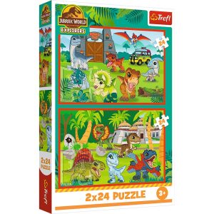 Trefl Puzzle 2x24 el Jurassic World Małe dinozaury 34437, zabawki Nino Bochnia, pomysł na prezent dla 3 latka, puzzle z dinozaurami