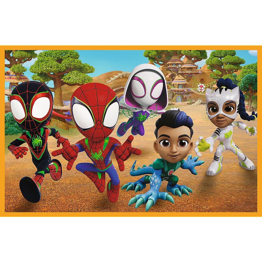 Trefl Puzzle 2x24 el Spiderman Spidey i dinozaury 34432, zabawki Nino Bochnia, pomysł na prezent dla 3 latka, puzzle Spidey i super kumple