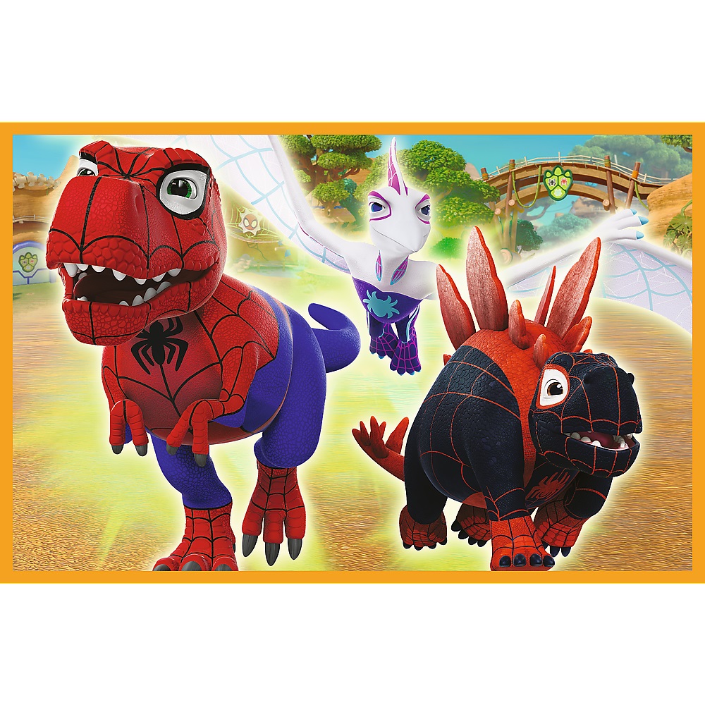 Trefl Puzzle 2x24 el Spiderman Spidey i dinozaury 34432, zabawki Nino Bochnia, pomysł na prezent dla 3 latka, puzzle Spidey i super kumple