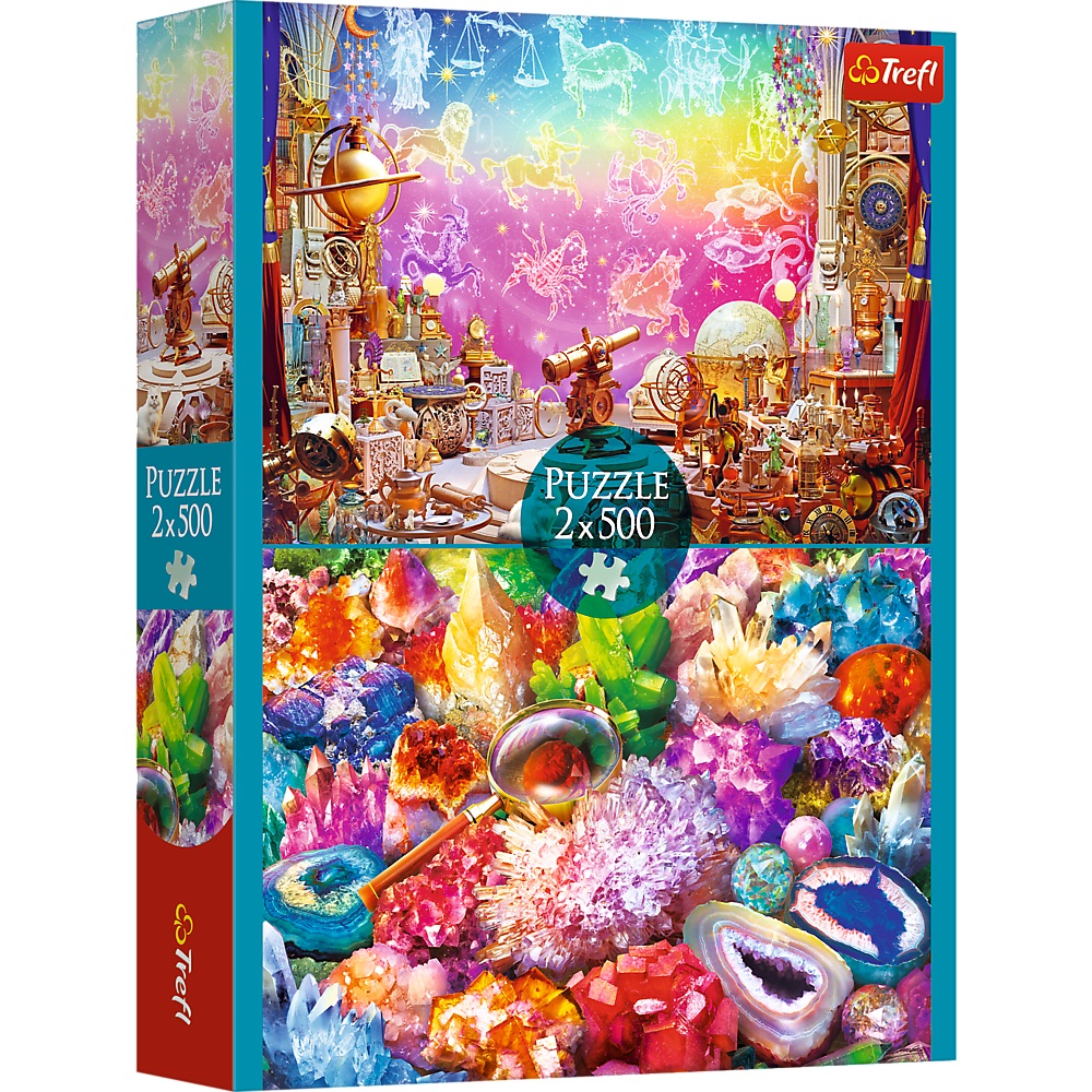 Trefl Puzzle 2x500 el Kosmos i kryształy 37499, zabawki Nino Bochnia, pomysł na prezent dla 9 latki, puzzle 500 el widokowe