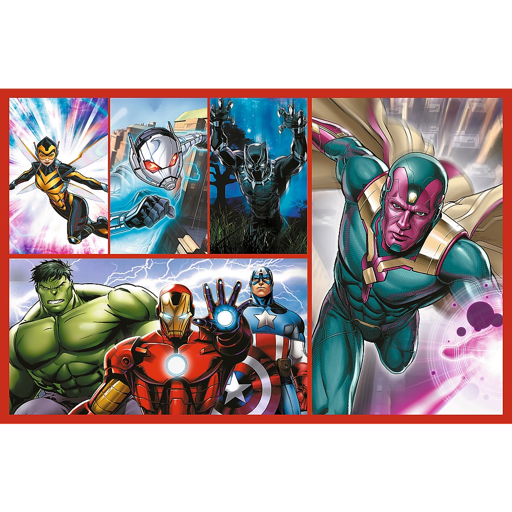 Trefl Puzzle 2x70 el Avengers Zostań bohaterem 34439, zabawki Nino Bochnia, pomysł na prezent dla 5 latka, puzzle Avengers