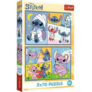 Trefl Puzzle 2x70 el Lilo i Stitch Ze Stitchem nie ma nudy 34444, zabawki Nino Bochnia, pomysł na prezent dla 5 latka, puzzle ze Stitchem