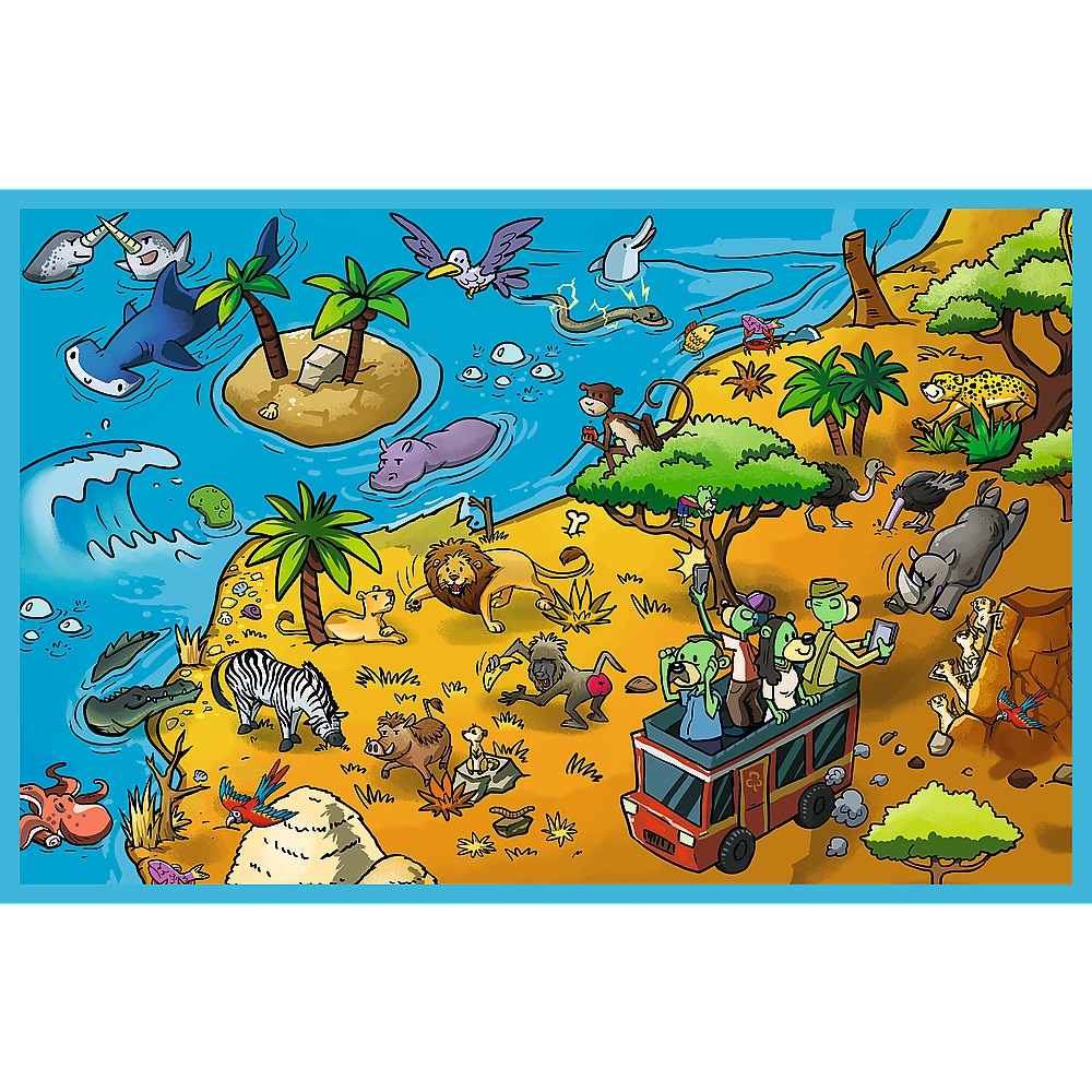 Trefl Puzzle 2x70 el Rodzina Treflików Trefliki w krainie zwierząt 34445, zabawki Nino Bochnia, pomysł na prezent dla 5 latka, puzzle rodzina Treflików