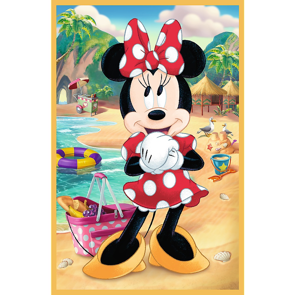 Trefl Puzzle 3x50 el Myszka Miki Myszki na wakacjach 34881, zabawki Nino Bochnia, pomysł na prezent dla 4 latka, puzzle Myszka Miki