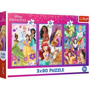 Trefl Puzzle 3x80 el Disney Princess Księżniczki przyjaciółki 34884, zabawki Nino Bochnia, pomysł na prezent dla 5 latki, puzzle Disney Księżniczki