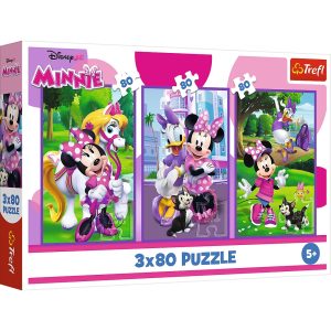 Trefl Puzzle 3x80 el Myszka Minnie i przyjaciele 34889, zabawki Nino Bochnia, pomysł na prezent dla 4 latki, puzzle myszka Minnie