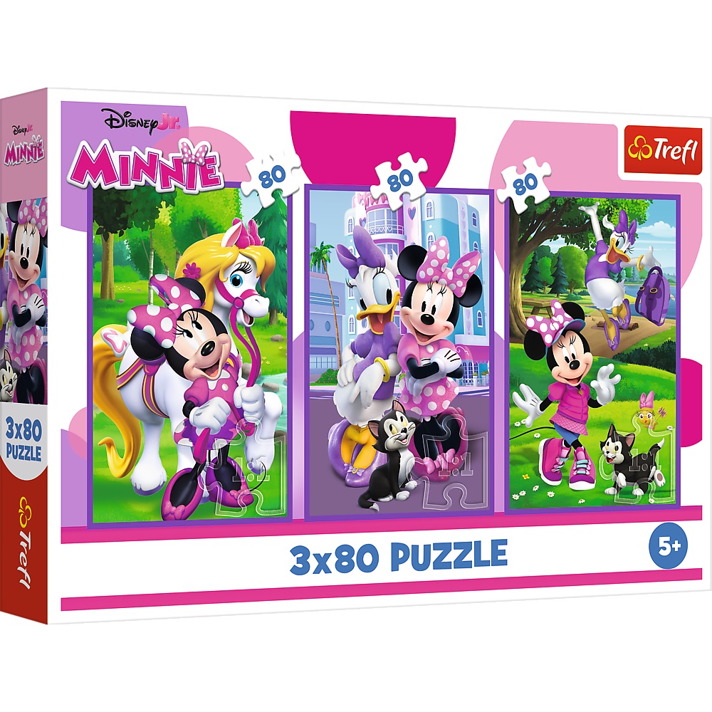 Trefl Puzzle 3x80 el Myszka Minnie i przyjaciele 34889, zabawki Nino Bochnia, pomysł na prezent dla 4 latki, puzzle myszka Minnie