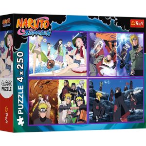 Trefl Puzzle 4x250 el Naruto Przygody Naruto Uzumaki 13339, zabawki Nino Bochnia, pomysł na prezent dla 7 latka, puzzle Naruto