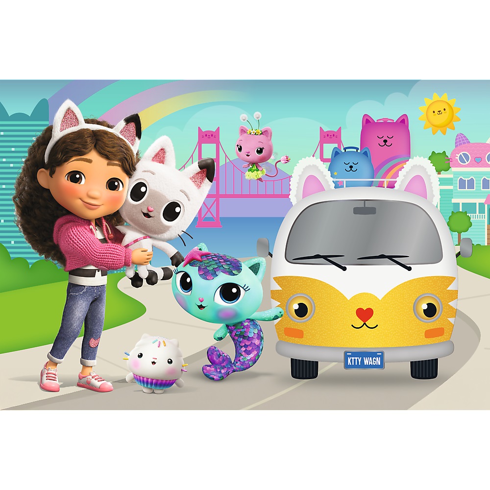 Trefl Puzzle 60 el Koci Domek Gabi Gabby i kocie przygody 17415, zabawki nino bochnia, pomysł na prezent dla 4 latki, puzzle Koci domek Gabi dla 4 latki