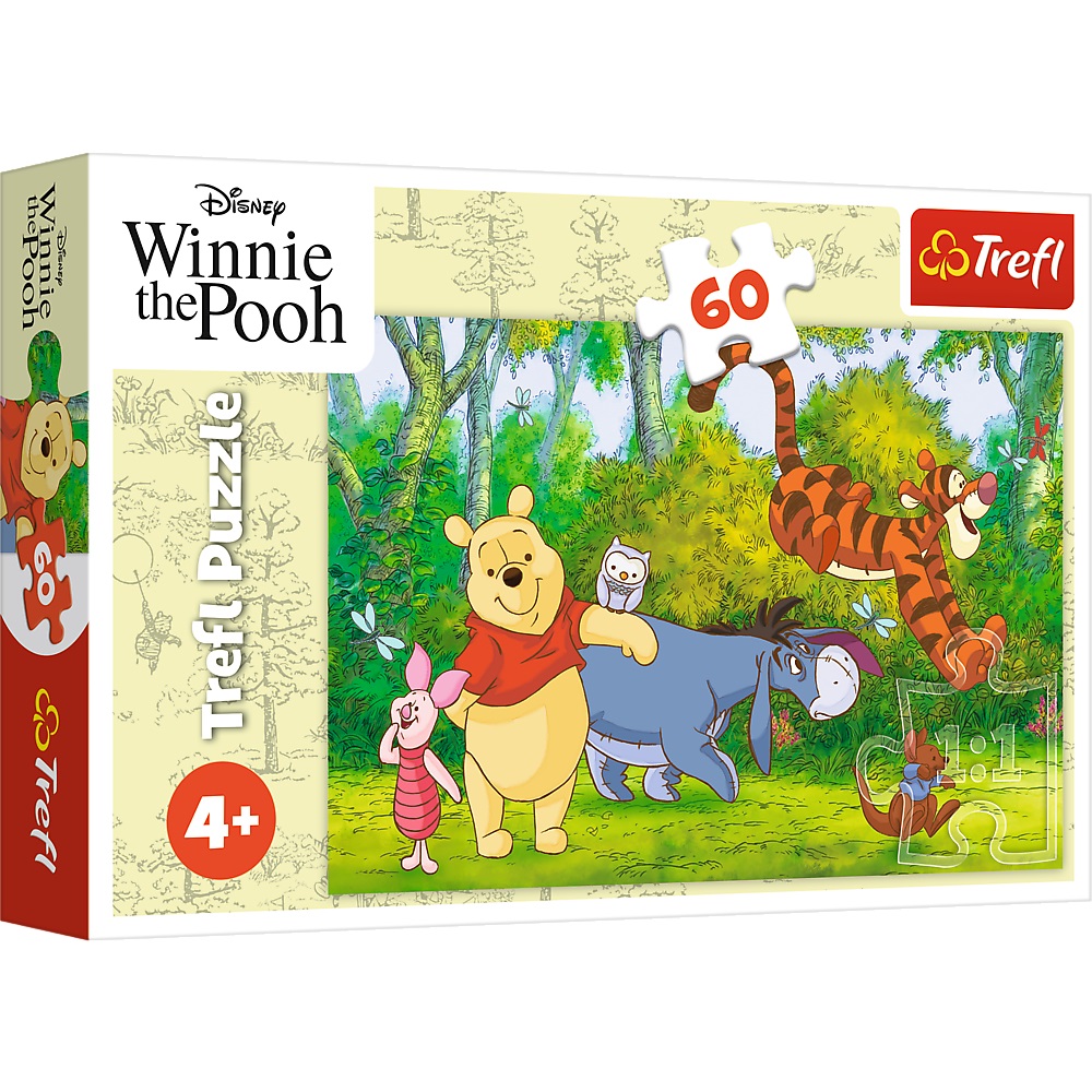 Trefl Puzzle 60 el Kubuś Puchatek i przyjaciele Smaczny miodek 17411, zabawki nino Bochnia, pomysł na prezent dla 4 latka, puzzle Kubuś puchatek