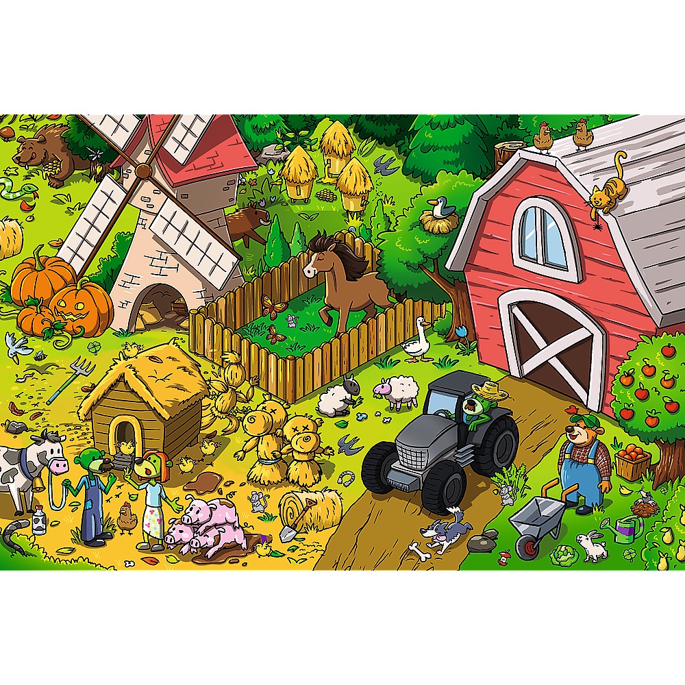 Trefl Puzzle 60 el Rodzina Treflików Trefliki na farmie 17402, zabawki Nino Bochnia, pomysł na prezent dla 4 latka, puzzle Rodzina Trefliów