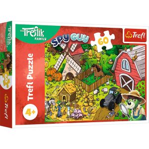 Trefl Puzzle 60 el Rodzina Treflików Trefliki na farmie 17402, zabawki Nino Bochnia, pomysł na prezent dla 4 latka, puzzle Rodzina Trefliów