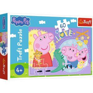 Trefl Puzzle 60 el Świnka Peppa Szczęśliwa Świnka 17414, zabawki Nino Bochnia, puzzle dla 4 latki, puzzle Świnka Peppa