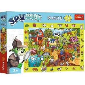 Trefl Puzzle obserwacyjne Spy Guy 24 el Rodzina Treflików Farma 15589, zabawki Nino Bochnia, pomysł na prezent dla 3 latka, puzzle edukacyjne dla malucha