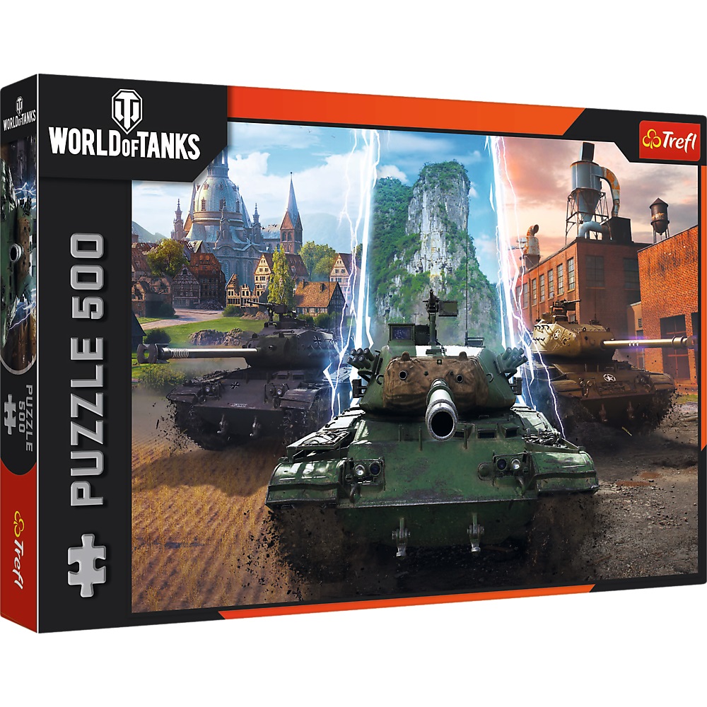 Trefl puzzle 500 el World of tanks Czas na akcje 37535, zabawki Nino Bochnia, pomysł na prezent dla 8 latka, puzzle z czołgiem, zabawki Bochnia