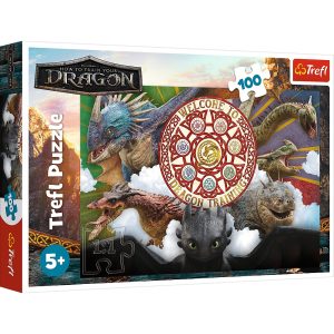 trefl puzzle 100 el Jak wytresować smoka smoki w akcji 16524, zabawki Nino Bochnia, pomysł na prezent dla 5 latka, smoki puzzle, puzzle ze szczerbatkiem