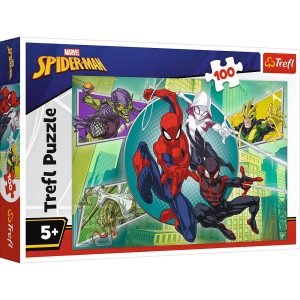trefl puzzle 100 el Spiderman Pajęcza maska 16519, zabawki Nino Bochnia, pomysł na prezent dla 5 latka, puzzle Spiderman