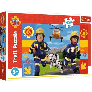 trefl puzzle 100 el Strażak Sam Zawsze pomocny Strażak Sam 16518, zabawki Nino Bochnia, pomysł na prezent dla 5 latka, puzzle Strażak Sam
