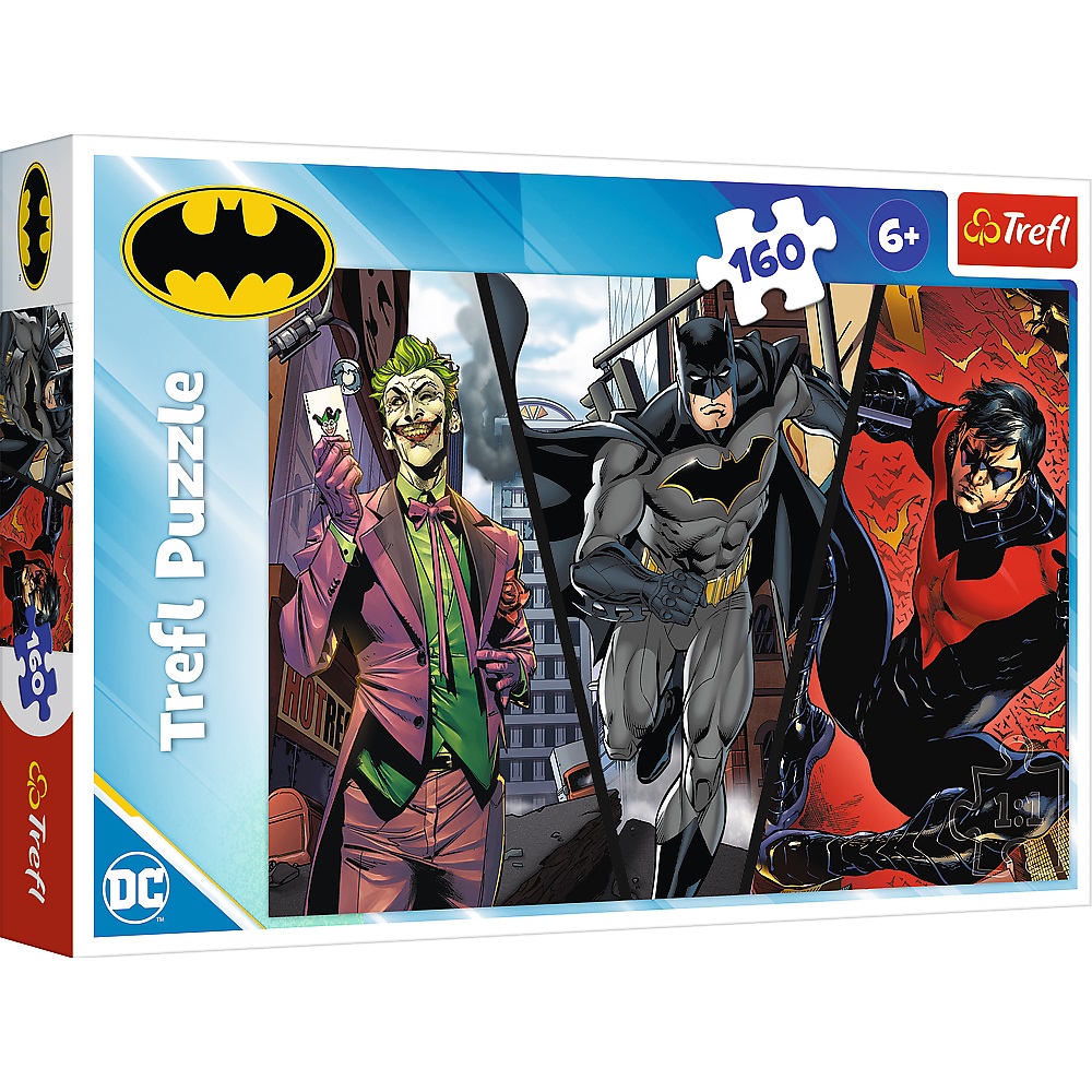trefl puzzle 160 el Batman Gotowy do akcji 15425, zabawki Nino Bochnia, pomysł na prezent dla 6 latka, puzzle Batman