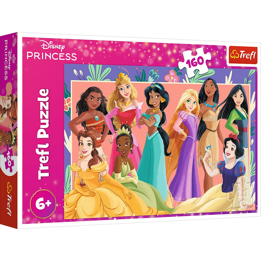 trefl puzzle 160 el Disney Princess Prawdziwe księżniczki 15427, zabawki Nino Bochnia, pomysł na prezent dla 6 latki, puzzle z księżniczkami