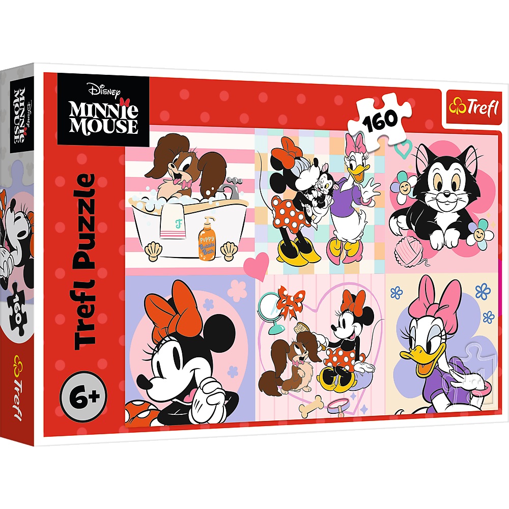 trefl puzzle 160 el Myszka Minnie kolorowy dzień Minnie 15426, zabawki Nino bochnia, pomysł na prezent dla 6 latki, puzzle z Myszką minnie