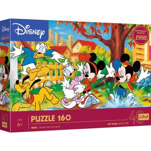 trefl puzzle 160 el Myszka miki Zabawa w kałużach 40055, zabawki Nino Bochnia, pomysł na prezent dla 5 latki, puzzle z Myszką Miki i Minnie