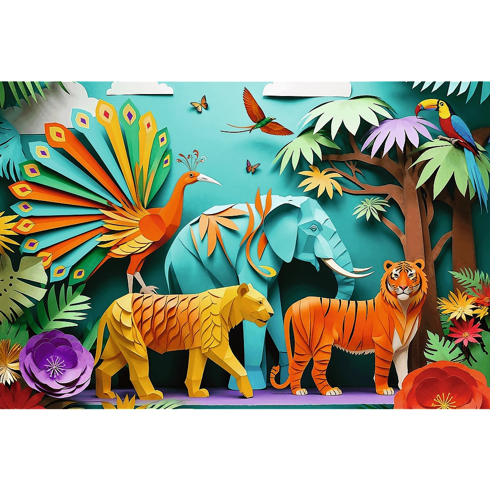 trefl puzzle 160 el dżungla z efektem 3d 40051, zabawki Nino Bochnia, pomysł na prezent dla 5 latki, puzzle z efektem 3d tygrysy